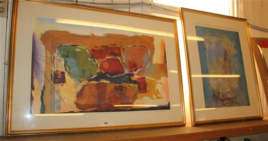 2 contemporary abstract mixed media paintings